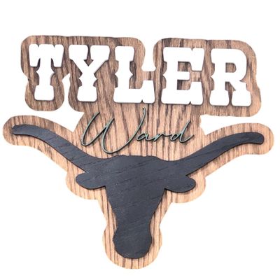 Name sign for boys room made from wood custom longhorn cow sign baby shower gift name sign country style rustic farmhouse name sign toddler (16inch)