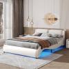 Anwick Full Size Modern Upholstered Platform Bed Frame with LED Lights Wave Like Smart Led Bed Frame with Headboard Full Low Profile Platform Bed Frame,Wood Slats,Easy Assemble (White, Full) view 1