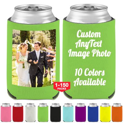 50PCS Custom Can Sleeves Beer Cooler Bulk Personalized Can Cooler Insulated Beverage Bottle Holder with Logo Image Text for Wedding Fishing Picnics Birthday Party