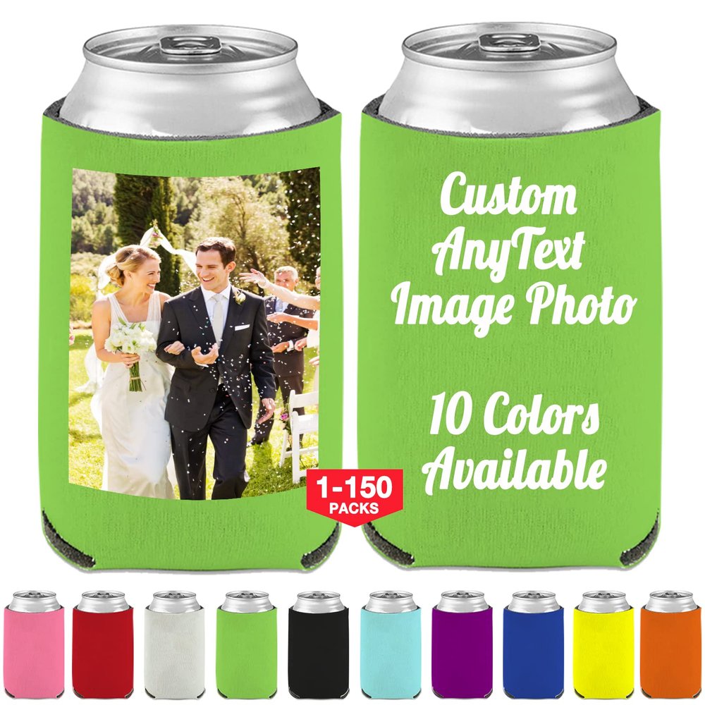 50PCS Custom Can Sleeves Beer Cooler Bulk Personalized Can Cooler Insulated Beverage Bottle Holder with Logo Image Text for Wedding Fishing Picnics Birthday Party