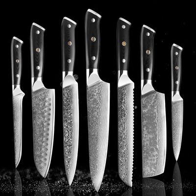 Knife Set, 3-9PCS Damascus Knives Set G10 Handle VG10 Core 67 Layers Damascus Steel Chef Santoku Knife Cleaver Paring Bread Knife Kitchen Knife Set (Color : 7PCA)