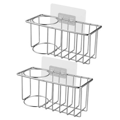 Housoutil 2pcs Stainless Steel Sink Sponge Holder Rack Multi-Function Drain Organizer for Kitchen and Bathroom Keeps Sponges Dry and Countertops Clean Rustproof Design