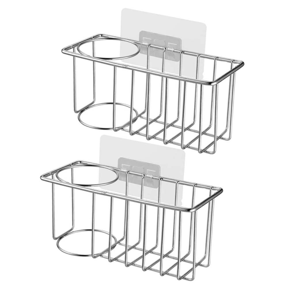 Housoutil 2pcs Stainless Steel Sink Sponge Holder Rack Multi-Function Drain Organizer for Kitchen and Bathroom Keeps Sponges Dry and Countertops Clean Rustproof Design