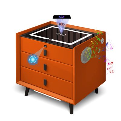FZYUAN Nightstand with Charging Station and LED Lights Night Stand with Speaker and Fingerprint Lock Drawers Wireless Charging Station & USB Charging End Side Table Bedside Tables for Bedroom,Orange,3