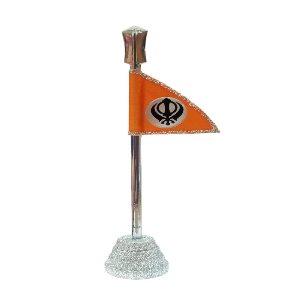 Khanda (Nishan Sahib) Flag for Car Dashboard and tabletop - 5'' inch (Metal, Silver)