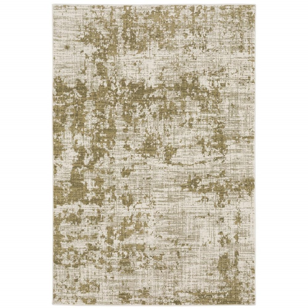 4' X 6' Beige Gold and Grey Abstract Power Loom Stain Resistant Area Rug