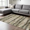 6' X 9' Beige Ivory Charcoal Brown Tan and Grey Abstract Power Loom Stain Resistant Area Rug with Fringe view 1