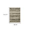 6' X 9' Beige Ivory Charcoal Brown Tan and Grey Abstract Power Loom Stain Resistant Area Rug with Fringe view 2