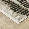 6' X 9' Beige Ivory Charcoal Brown Tan and Grey Abstract Power Loom Stain Resistant Area Rug with Fringe view 3