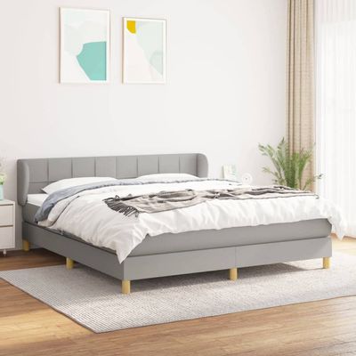 CUMYZO Box Spring Bed with Mattress and headboard,Fabric Bed in a Box Upholstered Platform Bed Frame/Mattress Foundation/Wood Slat SupportLight Gray,Queen