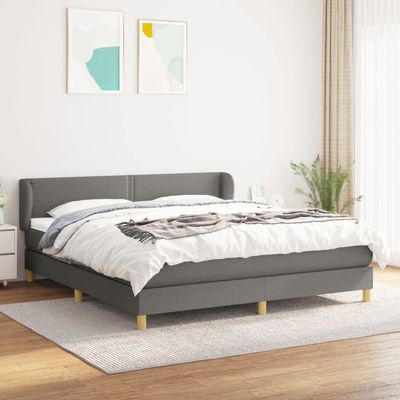 CUMYZO Box Spring Bed with Mattress and headboard,Fabric Bed in a Box Upholstered Platform Bed Frame/Mattress Foundation/Wood Slat SupportDark Gray,Queen