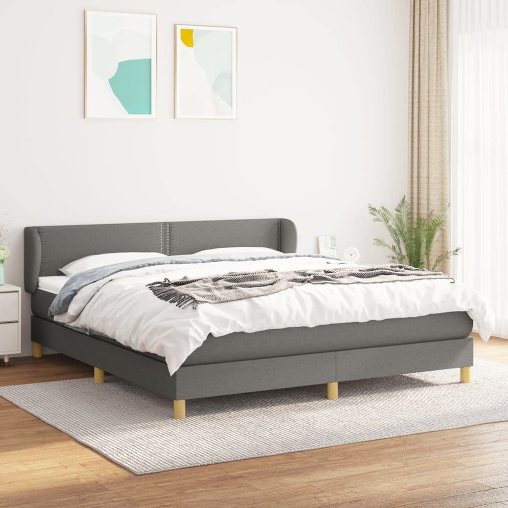 CUMYZO Box Spring Bed with Mattress and headboard,Fabric Bed in a Box Upholstered Platform Bed Frame/Mattress Foundation/Wood Slat SupportDark Gray,Queen