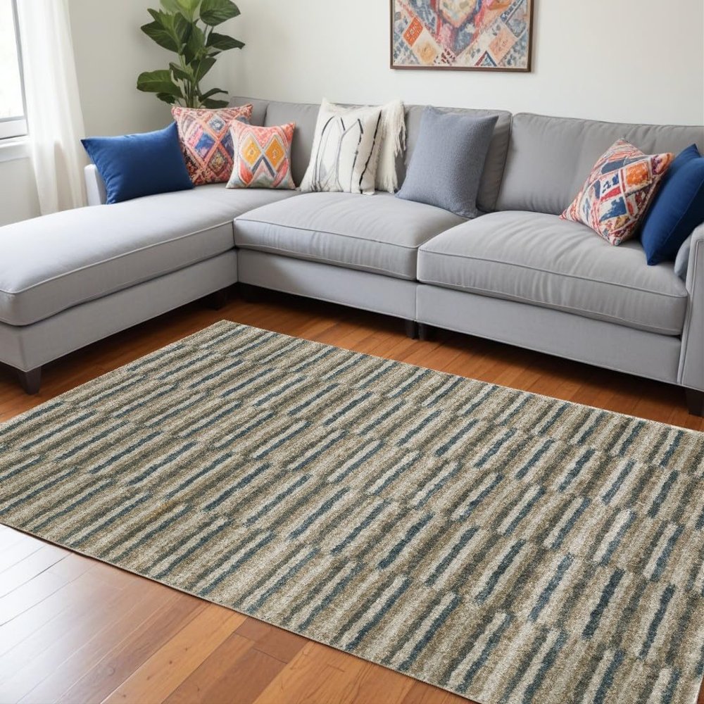 10' x 13' Teal Blue Geometric Power Loom Area Rug