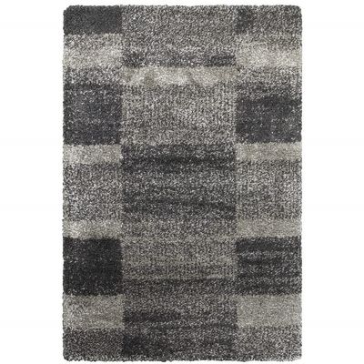 6' X 9' Charcoal Silver and Grey Geometric Shag Power Loom Stain Resistant Area Rug
