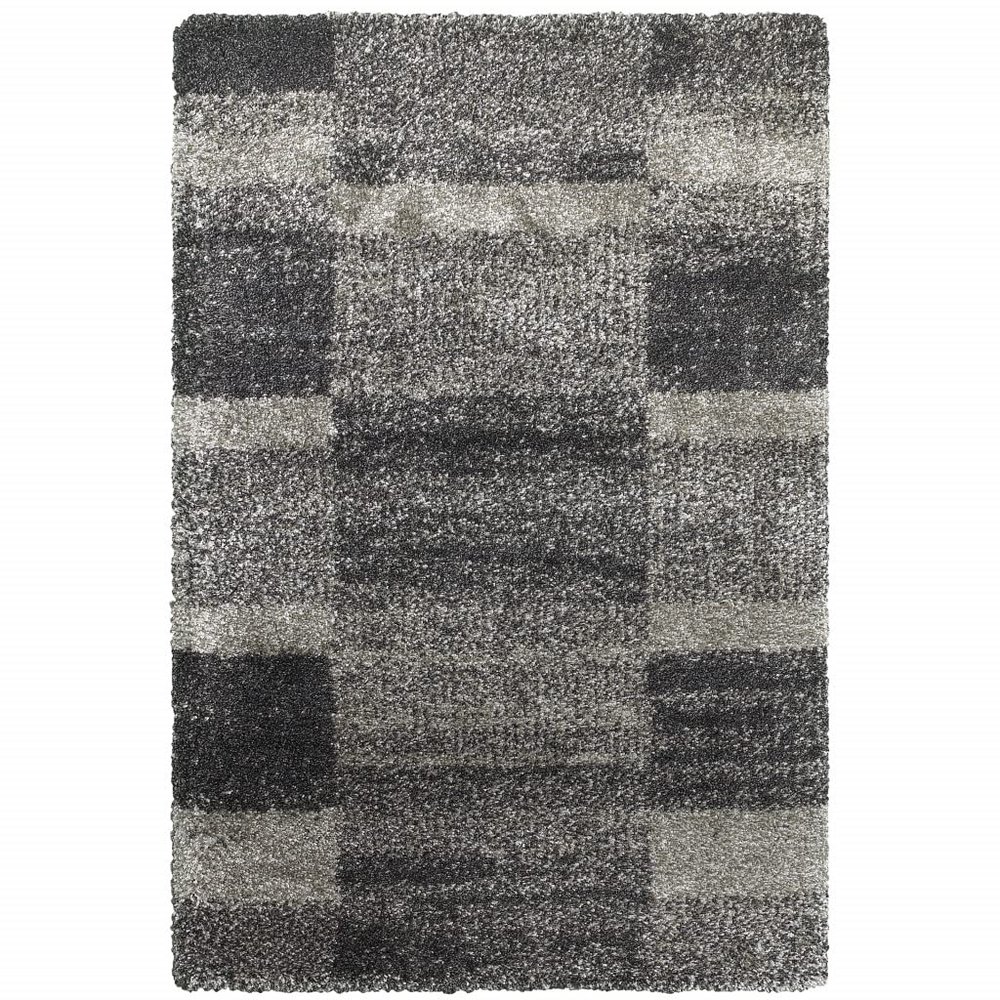 6' X 9' Charcoal Silver and Grey Geometric Shag Power Loom Stain Resistant Area Rug