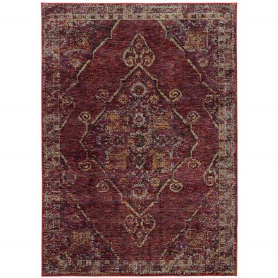 8' X 10' Red and Gold Oriental Power Loom Stain Resistant Area Rug