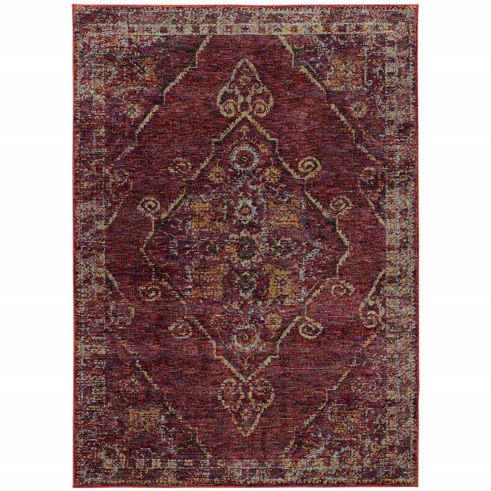 8' X 10' Red and Gold Oriental Power Loom Stain Resistant Area Rug
