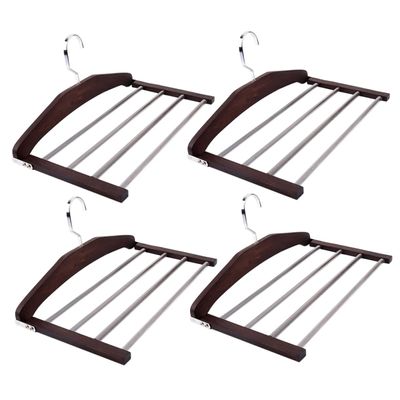 DOITOOL 4pcs Multi Non- Wooden Pants Hanger Organizer for Clothes Drying Space Saving Design for Trousers Scarves and Accessories Natural Wood Construction