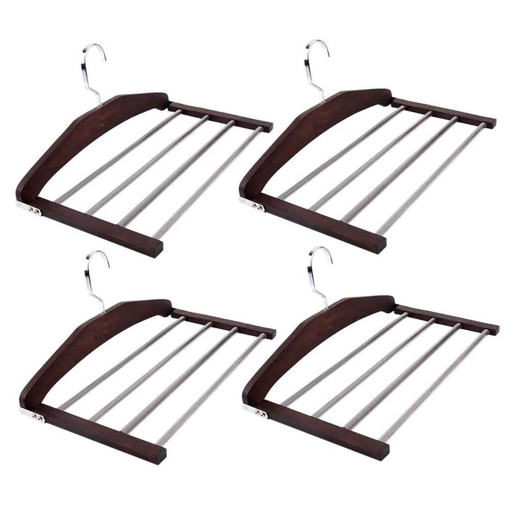 DOITOOL 4pcs Multi Non- Wooden Pants Hanger Organizer for Clothes Drying Space Saving Design for Trousers Scarves and Accessories Natural Wood Construction