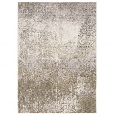 6' X 9' Ivory Grey Tan Brown and Beige Abstract Power Loom Stain Resistant Area Rug