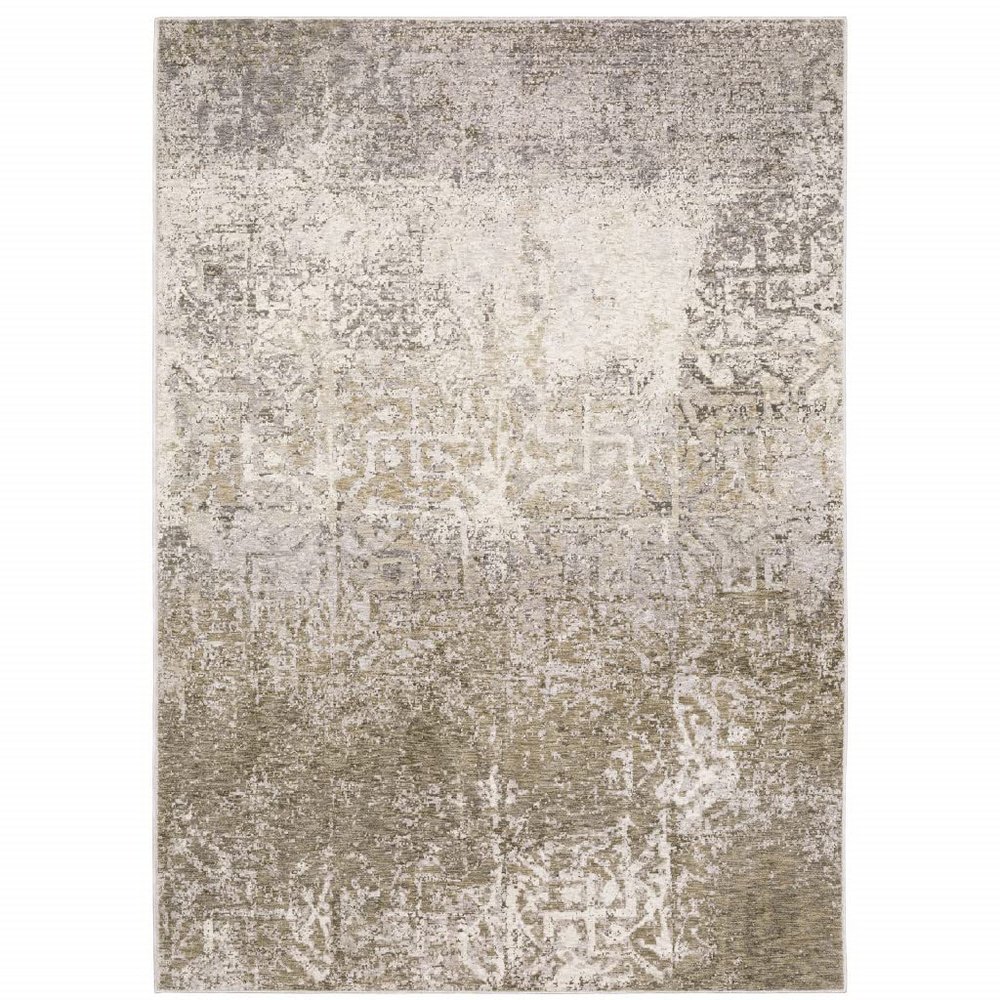 6' X 9' Ivory Grey Tan Brown and Beige Abstract Power Loom Stain Resistant Area Rug