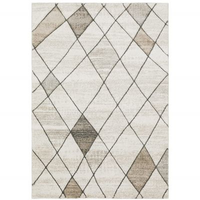 10' X 13' Beige Grey Tan and Brown Geometric Power Loom Stain Resistant Area Rug