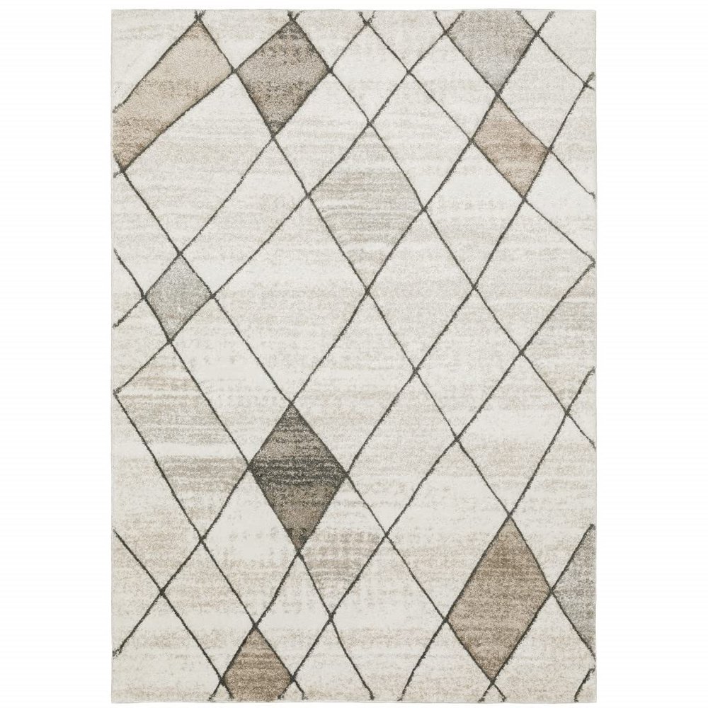 10' X 13' Beige Grey Tan and Brown Geometric Power Loom Stain Resistant Area Rug