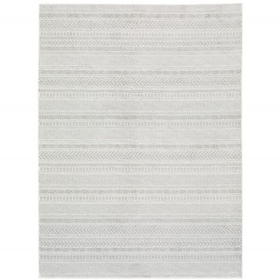 8' X 11' White and Grey Geometric Power Loom Stain Resistant Area Rug