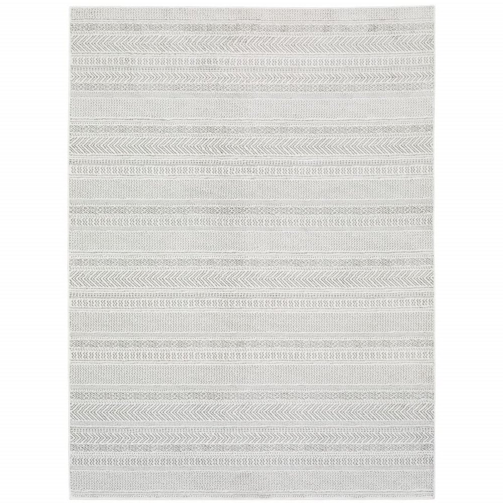 8' X 11' White and Grey Geometric Power Loom Stain Resistant Area Rug