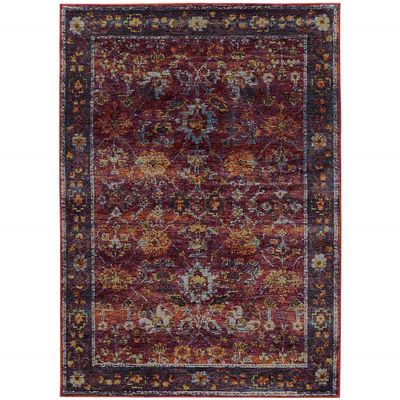 9' X 12' Red Purple Gold and Grey Oriental Power Loom Stain Resistant Area Rug