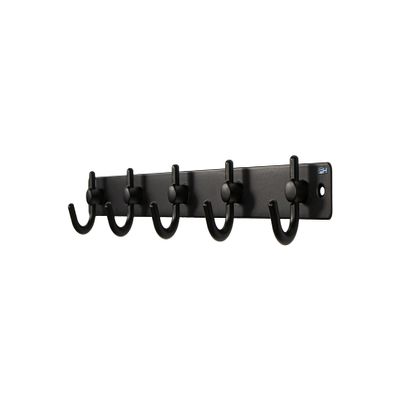 FantasHome 15" Wall Mounted Metal Hook Rack with 5 Hooks - Black