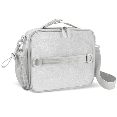 Bentgo Kids Lunch Bag - Double-Insulated, Reusable Lunch Bag for Kids 3+ with Adjustable Strap; Holds Lunch Box/Water Bottle/Snacks; Easy-Clean, Water-Resistant & Pockets (Glitter Edition - Silver)