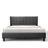 BONSOIR Queen Size Dark Grey Bed Frame Upholstered Traditional Low Profile Platform with Wing Back Headboard Linen Fabric Upholstery/(Dark Grey, Queen Size) view 1