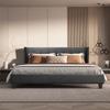 BONSOIR Queen Size Dark Grey Bed Frame Upholstered Traditional Low Profile Platform with Wing Back Headboard Linen Fabric Upholstery/(Dark Grey, Queen Size) view 2