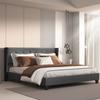 BONSOIR Queen Size Dark Grey Bed Frame Upholstered Traditional Low Profile Platform with Wing Back Headboard Linen Fabric Upholstery/(Dark Grey, Queen Size) view 4