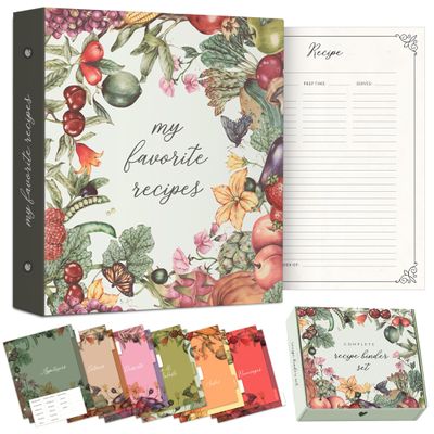 Recipe book for own recipes to Entertain and Delight: 3 Ring Binder 8.5x11 Full-Page with Clear Protective Sleeves A Comprehensive Recipe Binder to organize your family recipe book by category. (Multicolor)