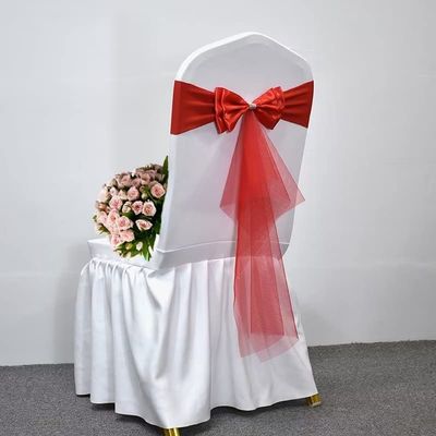 Pack of 50 Double Bows Organza Stretch Chair Sashes for Romantic Wedding Holiday Party Celebration Birthdays Chair Decorations (Red, 50pcs)