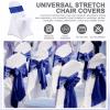Lounsweer 50 Pcs Folding Chair Cover Set with 25 Stretch Spandex Slipcovers 25 Satin Chair Sashes Bows Ribbon Washable Banquet Protector for Wedding Event Party(White, Royal Blue) view 4
