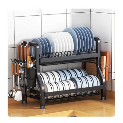 Compact Dish Rack for Kitchen Counter with Cutlery Holder, Durable Kitchen Shelves for Various Tableware, Dish Drainer Drain Board and Utensil Holder Simple Easy to Use