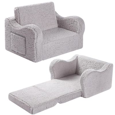 MOMCAYWEX Kids Sofa Chair, 2-in-1 Foldable Couch, Sherpa, Grey