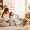 MOMCAYWEX Kids Sofa Chair, 2-in-1 Foldable Couch, Sherpa, Grey view 2
