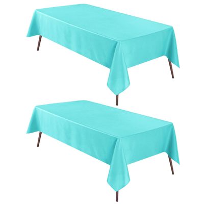 Hiasan 2 Pieces Solid Square Tablecloth - Waterproof and Spillproof Washable Polyester Fabric Table Cloth for Kitchen and Dining Room, Aqua, 60 x 60 Inch