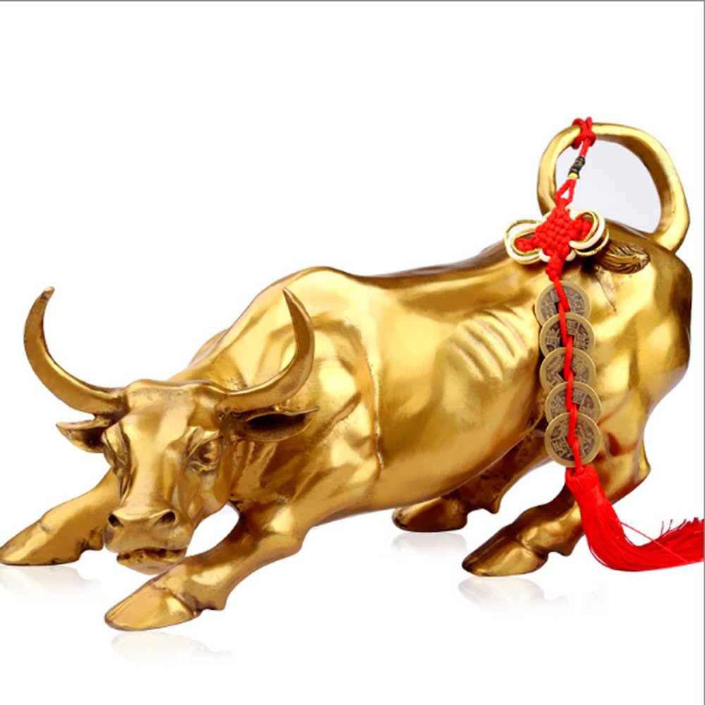Charging Bull Brass Animal Statue Art Office Bedroom Shelf Shop Desktop Decoration