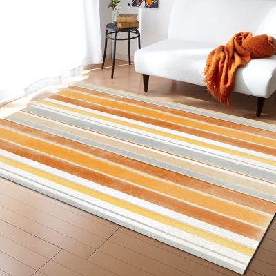 RAKUTE Northern Enrope Orange Stripe Kids Rugs, Abstract Geometric Brush Stroke Bedroom Rug, with Non-Slip Rubber Backing for Decor Teen Boys Room Floor Lounge Nursery, 5ft x 7ft
