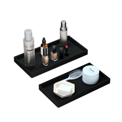 BBK Bathroom Vanity Tray 7.8 in - 2 Pack(Small) Silicone Bathroom Tray for Counter, Perfume Key Trinket Ring Tray, Decor Soap Dispenser Countertop Tray for Kitchen Sink Organization (Black)
