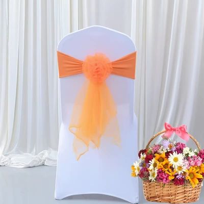 Pack of 50 Flowers Organza Stretch Chair Sashes for Romantic Wedding Holiday Party Celebration Birthdays Chair Decorations (Orange, 50pcs)