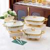 HONHPD 3 Piece Set Chafing Dish Buffet Set, Ceramics Chafer with Imitation Marble Finish, Chafer and Buffet Warmer Set for Buffet Weddings,Parties, Banquets,Catering Events,Golden view 1