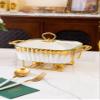 HONHPD 3 Piece Set Chafing Dish Buffet Set, Ceramics Chafer with Imitation Marble Finish, Chafer and Buffet Warmer Set for Buffet Weddings,Parties, Banquets,Catering Events,Golden view 3