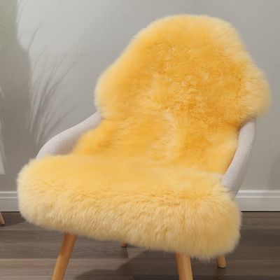 LLB Genuine Sheepskin Area Rug Wool Rug Fur Carpet Fluffy Shaggy Fur Rug for Living Room Kids Bedroom Real Sheepskin Throw Lambskin Rugs Sofa Mat Chair Seat Covers (Yellow, 2 x 3 ft Sheepskin)