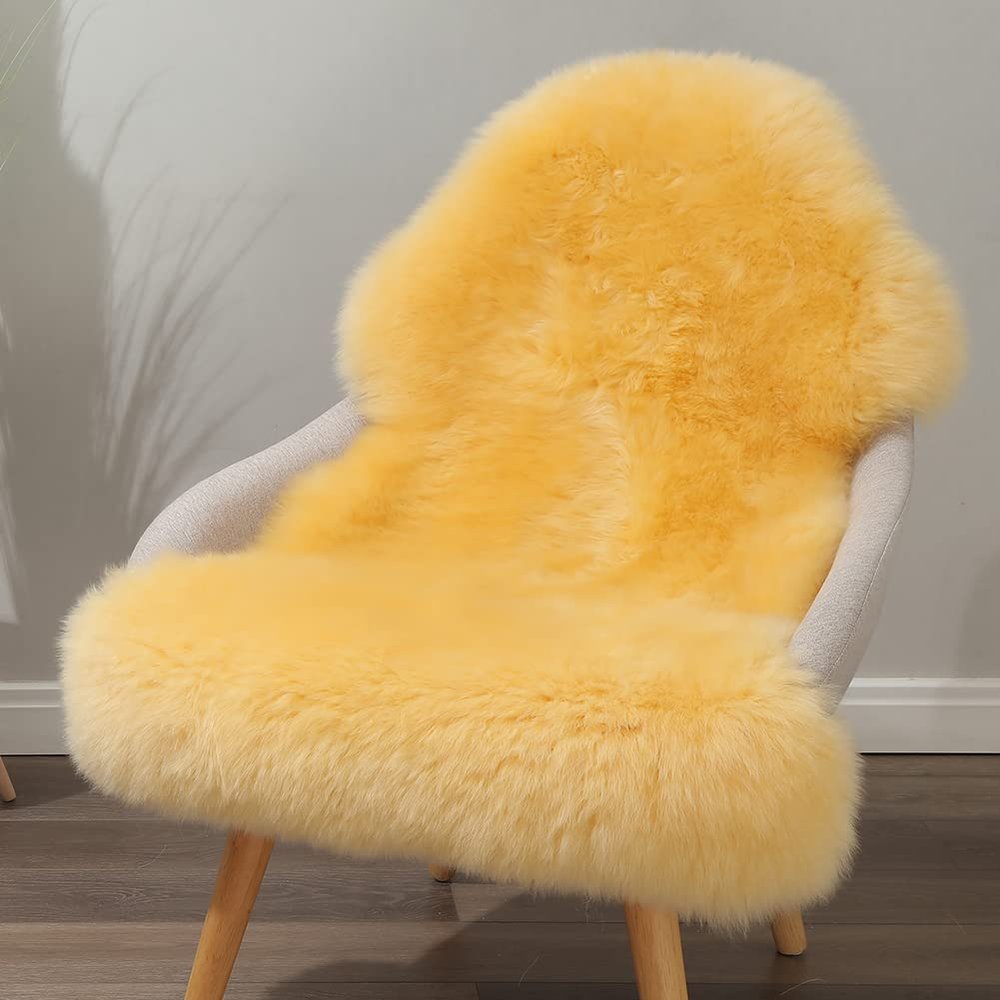 LLB Genuine Sheepskin Area Rug Wool Rug Fur Carpet Fluffy Shaggy Fur Rug for Living Room Kids Bedroom Real Sheepskin Throw Lambskin Rugs Sofa Mat Chair Seat Covers (Yellow, 2 x 3 ft Sheepskin)